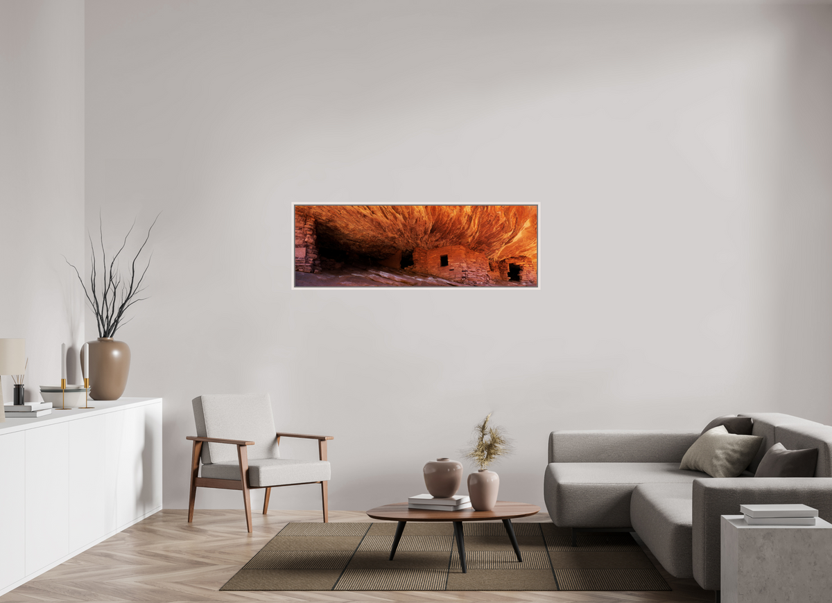 59.9 x 20″, Floater Frame - Basel 0.6", Maple White House on Fire