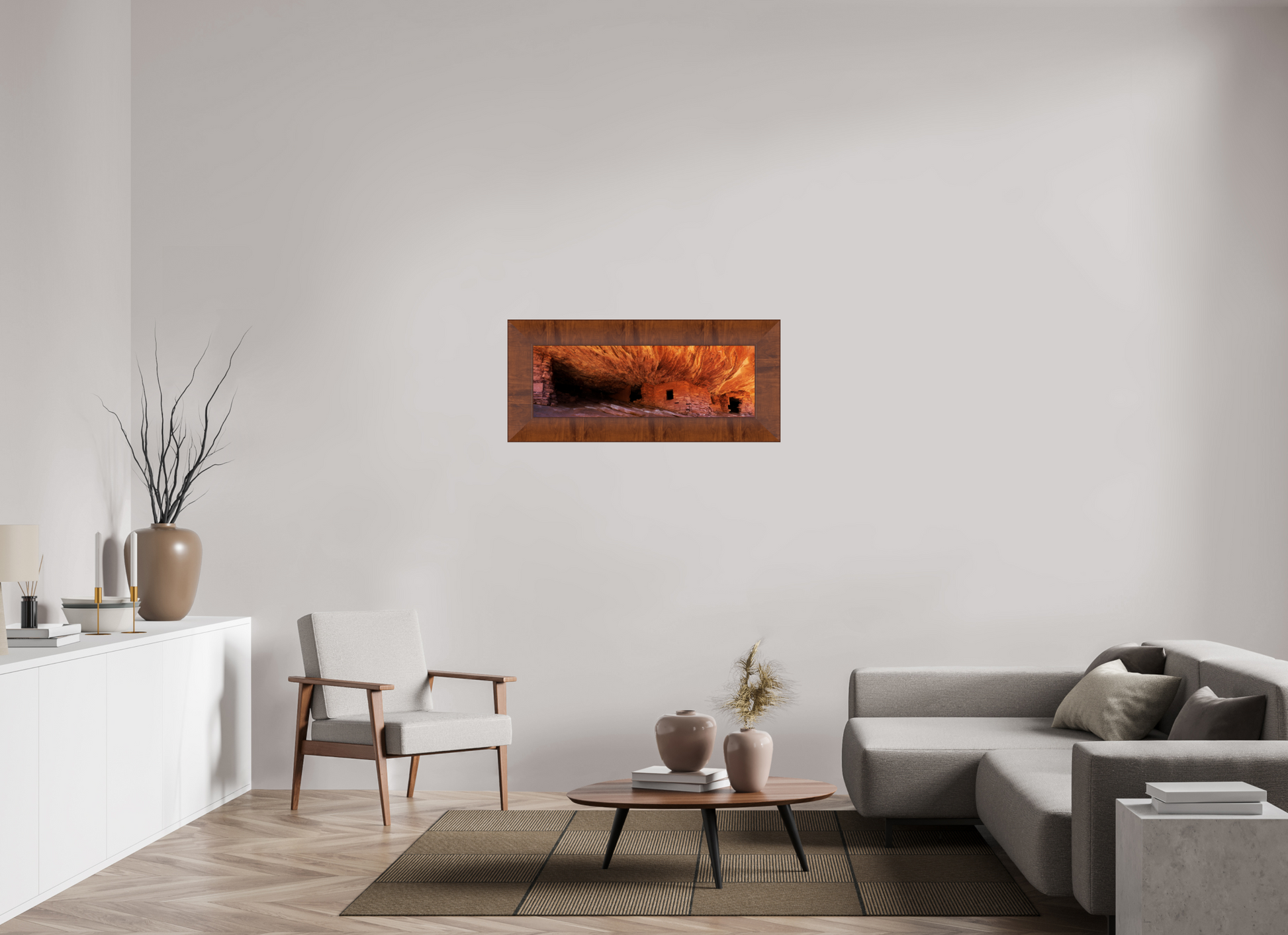 35.9 x 12″, FRAME - Tuscany 4.1', Walnut House on Fire