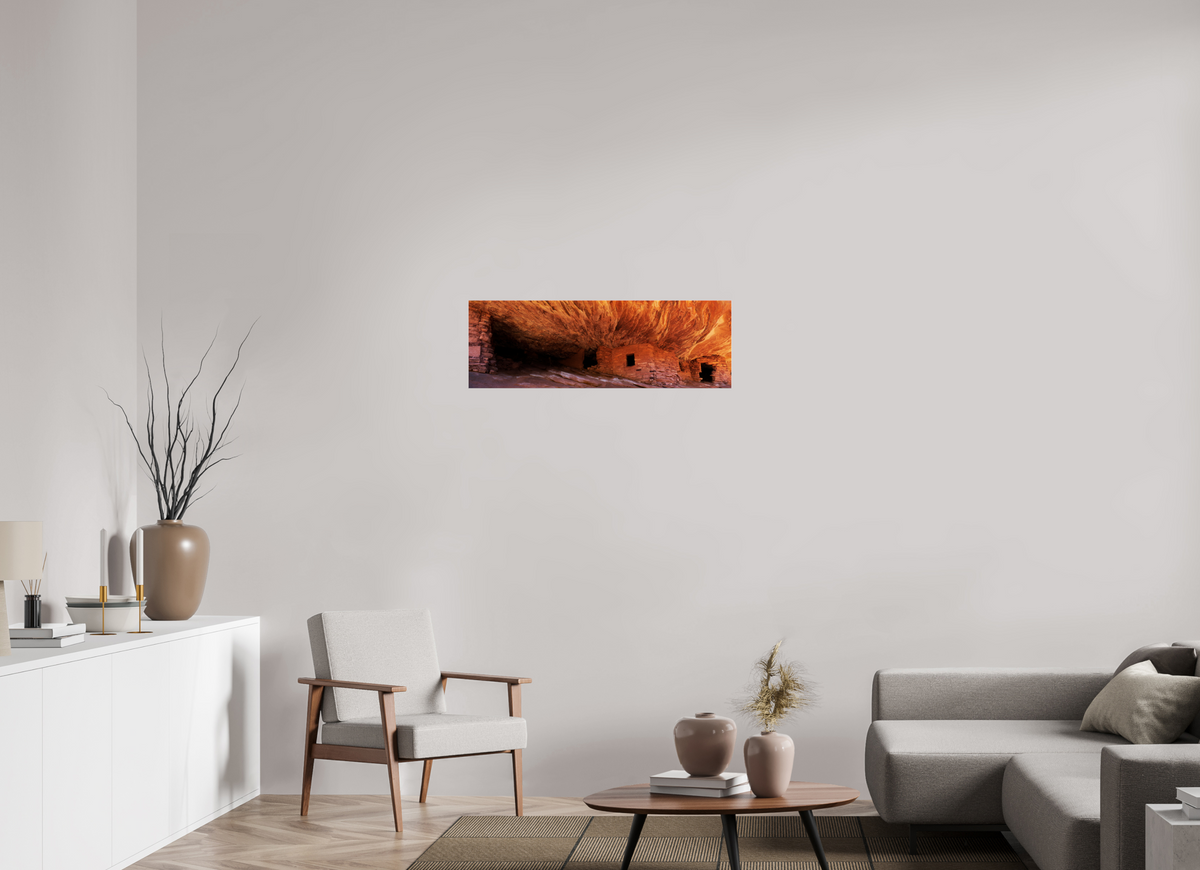 35.9 x 12″, Photo Print Under Acrylic Glass House on Fire