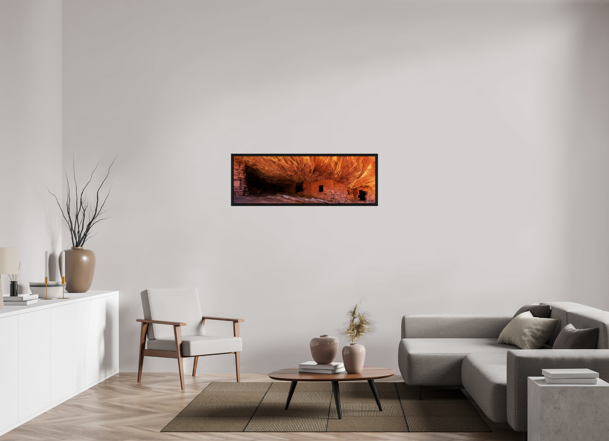 48 x 16″, Floater Frame House on Fire