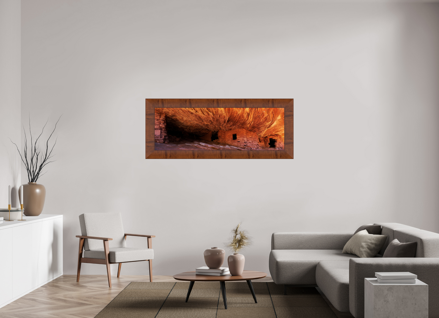 59.9 x 20″, FRAME - Tuscany 4.1', Walnut House on Fire
